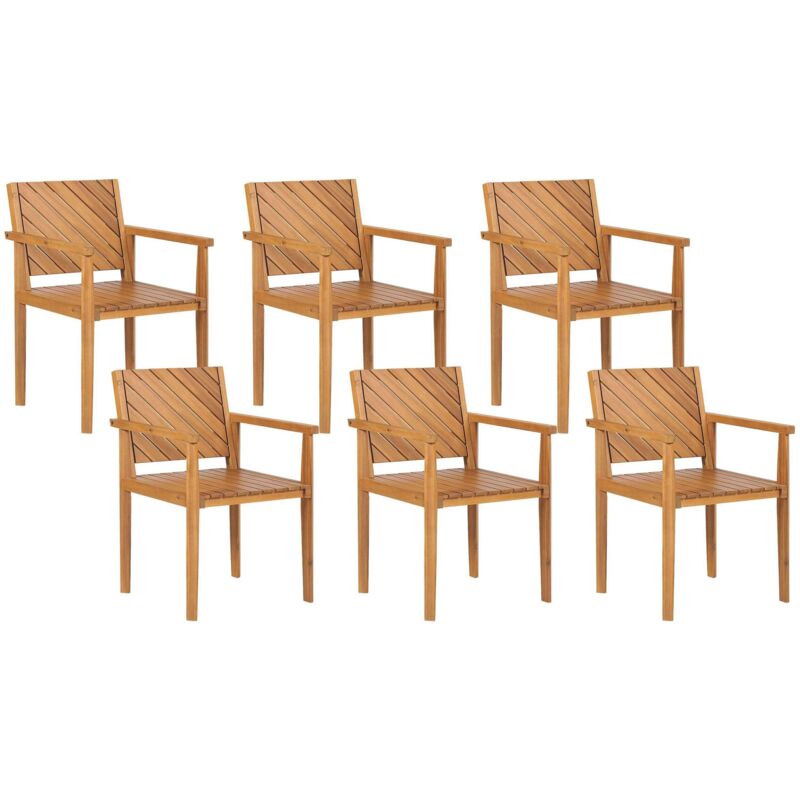 Beliani - Traditional Acacia Wood Outdoor Set Of 6 Garden Chairs With Armrests Baratti