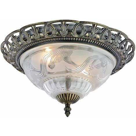 Traditional And Classic Antique Brass And Floral Glass Flush Ceiling Light By Happy Homewares