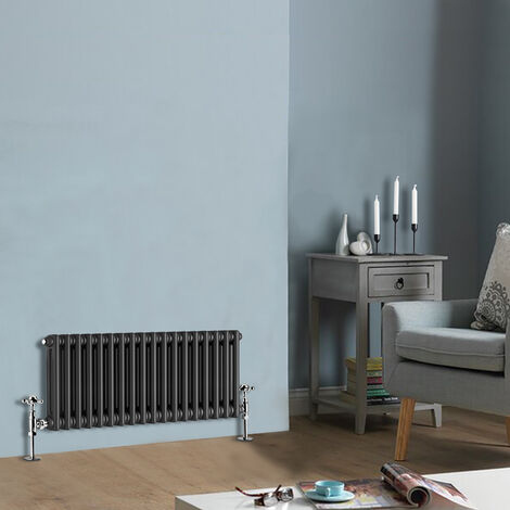 Traditional Anthracite Horizontal Cast Iron Style Radiator Double Column 300 x 830mm