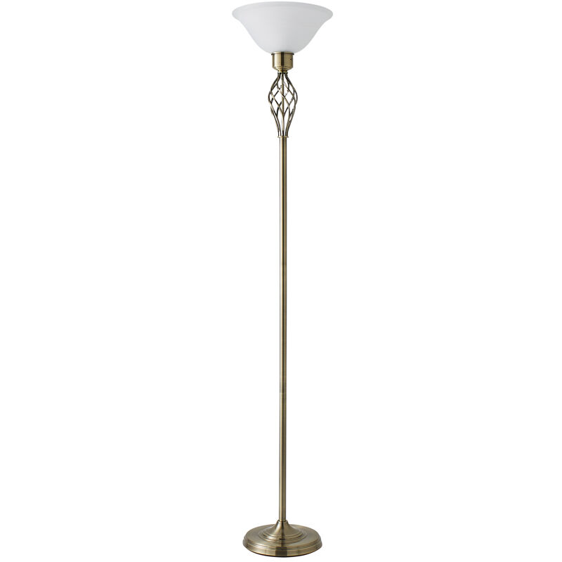 Traditional Antique Brass Barley Twist Floor Lamp Frosted Alabaster Shade