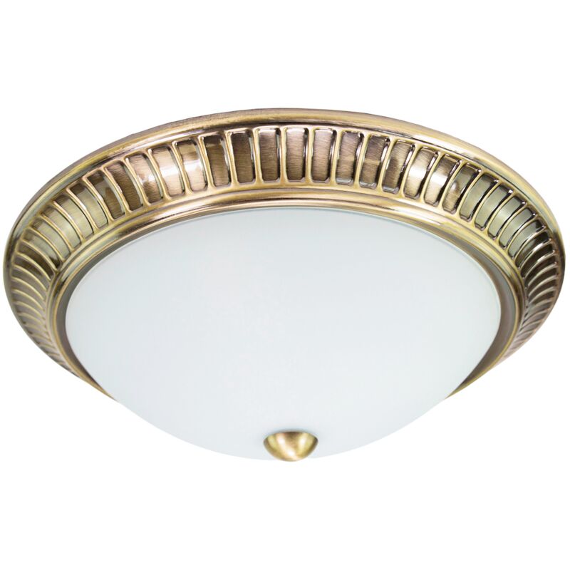 Traditional Antique Brass Flush Ceiling Light Fitting with Opal Glass Diffuser by Happy Homewares