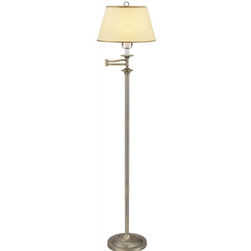 Traditional Antique Brass Swing Arm Floor Lamp with Cream Shade by Happy Homewares