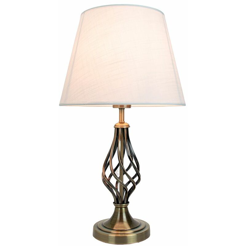 Traditional Antique Brass Table Lamp with Barley Twist Base and Linen Shade by Happy Homewares