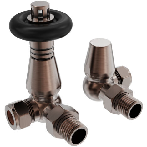 Traditional Antique Design Antique Copper TRV Corner Radiator Valves 15mm Pair