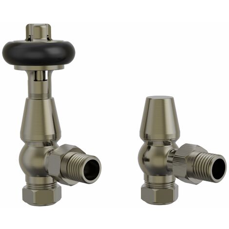 Traditional Antique Design TRV Thermostatic Brass Angled Radiator Valves Pair Polished Antique Brass