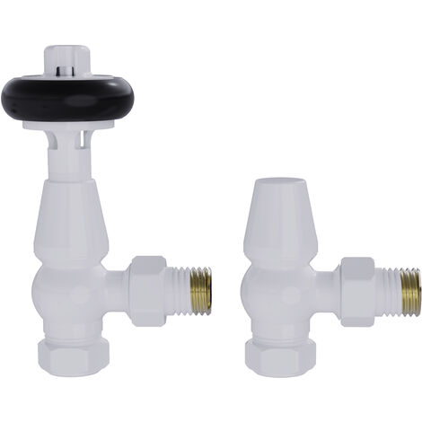 Traditional Antique Design TRV Thermostatic Brass Angled Radiator Valves Pair White