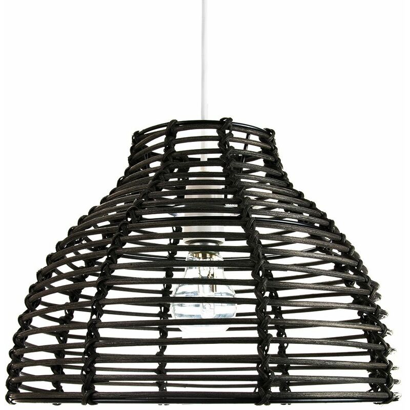 Traditional Basket Style Vintage Black Rattan Wicker Ceiling Pendant Light Shade by Happy Homewares