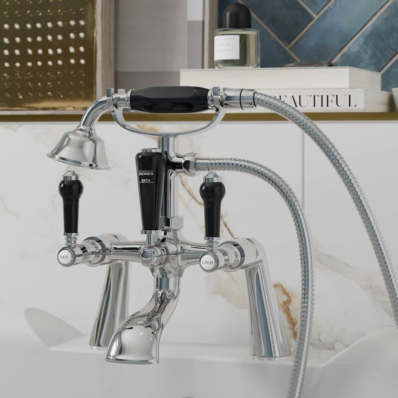 Traditional Bathroom Bath Shower Mixer Tap Brass Handset Hose Deck Mounted - Silver