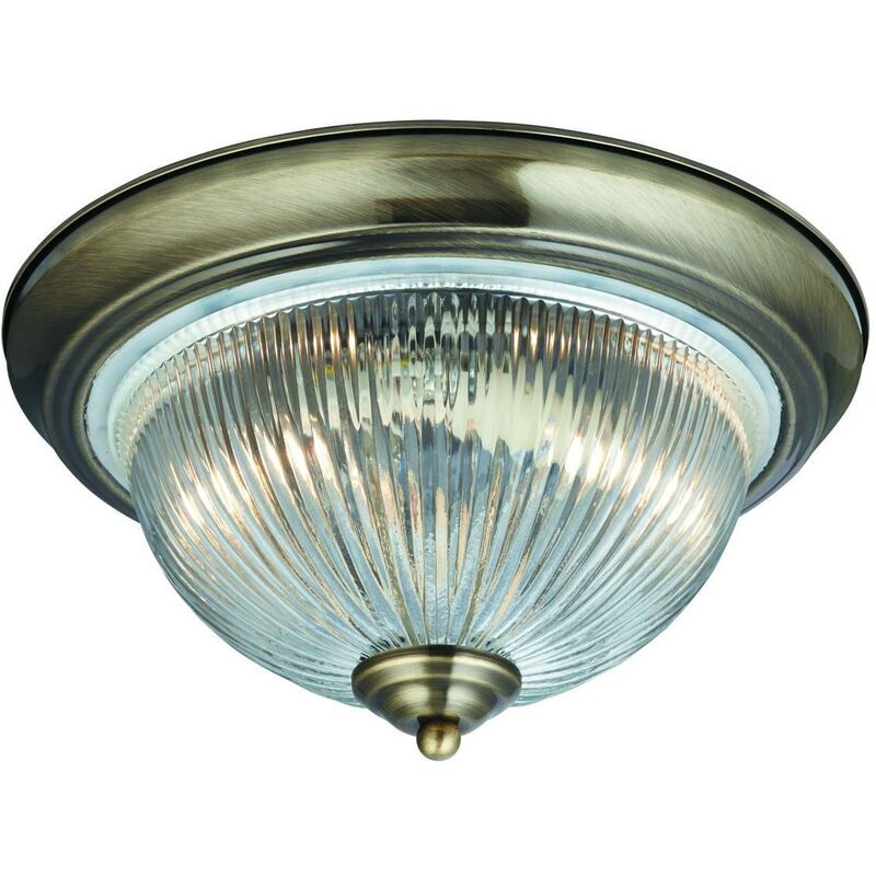 Searchlight Flush - Bathroom Flush 2 Light Ceiling Antique Brass, E14