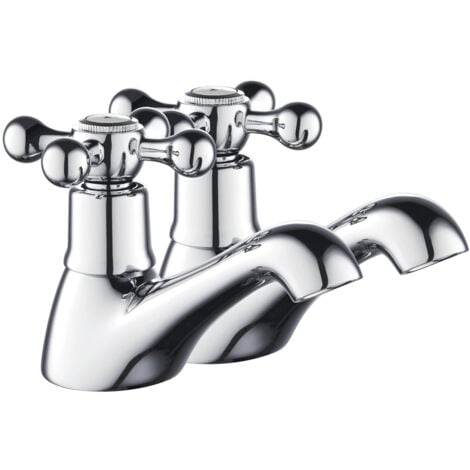 Traditional Bathroom Crosshead Handles Bath Pillar Taps - Chrome