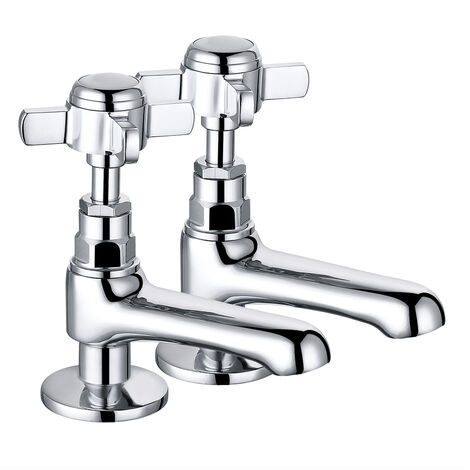 Traditional Bathroom Twin Hot & Cold Basin Sink Taps Cross Handle Vintage Faucets