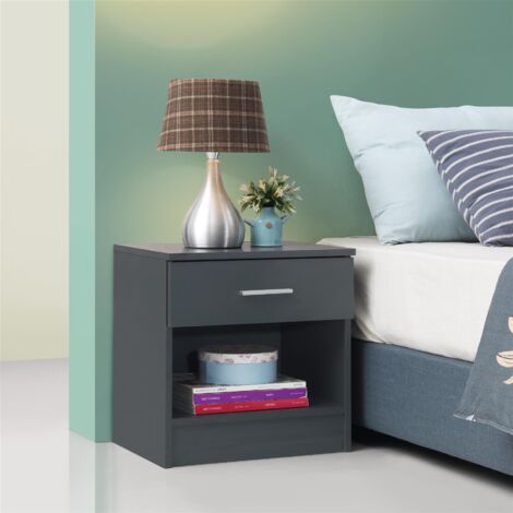 Traditional Bedside Table Nightstand With 1 Drawer And Open Storage - Grey