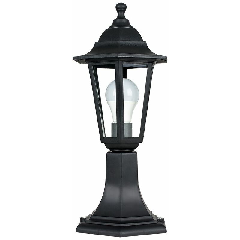 Minisun - Black IP44 Outdoor Lamp Post Lantern Light + 6W LED GLS Bulb - No Bulb
