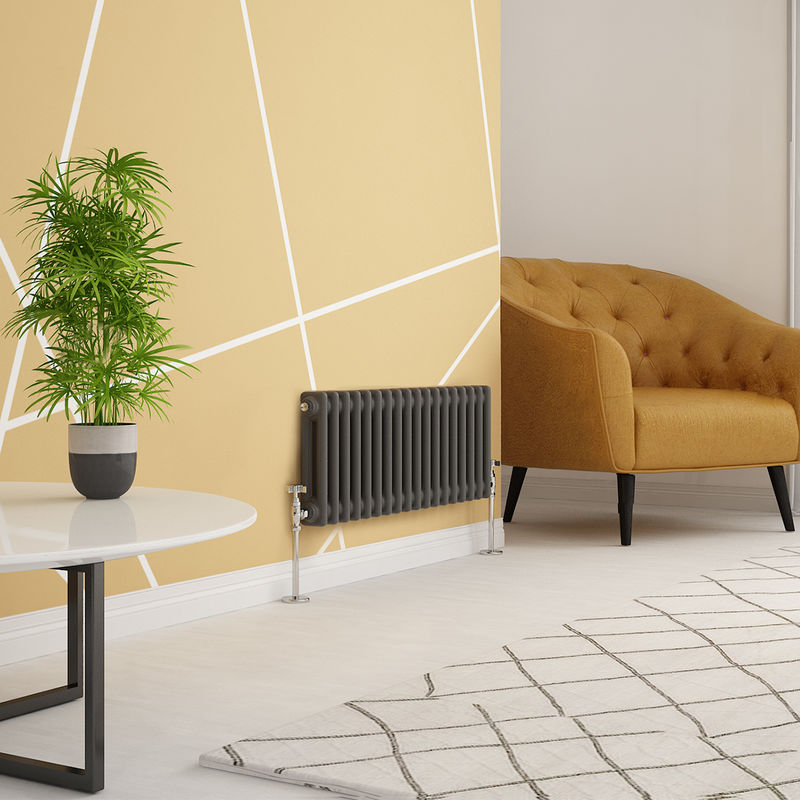 Warmehaus - Traditional Cast Iron Style Anthracite Double Horizontal Radiator 300 x 830mm