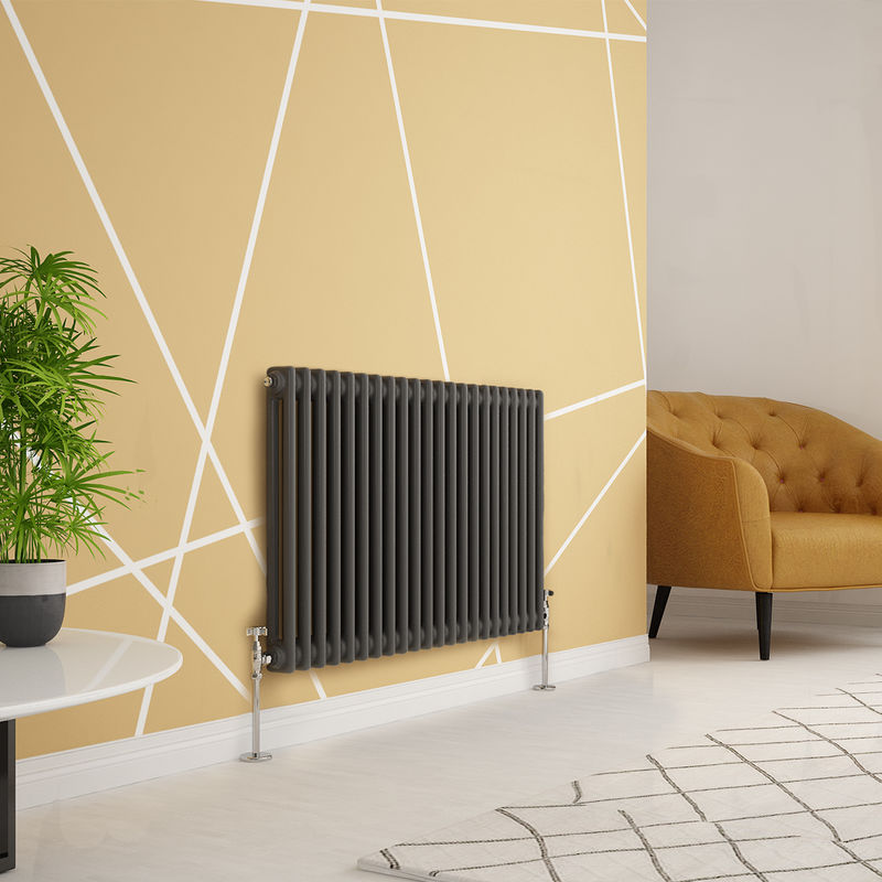 Warmehaus - Traditional Cast Iron Style Anthracite Double Horizontal Radiator 600 x 1010mm