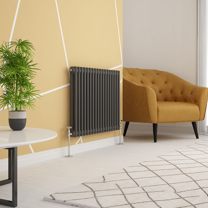 Warmehaus - Traditional Cast Iron Style Anthracite Double Horizontal Radiator 600 x 830mm