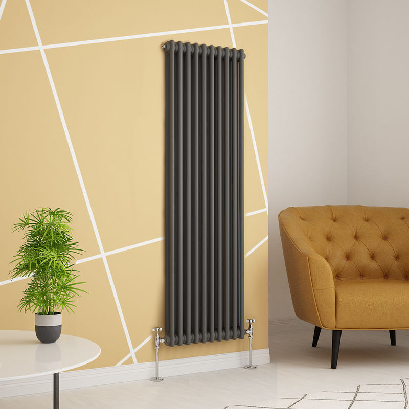 Traditional Cast Iron Style Anthracite Double Vertical Radiator 1500 x 470mm