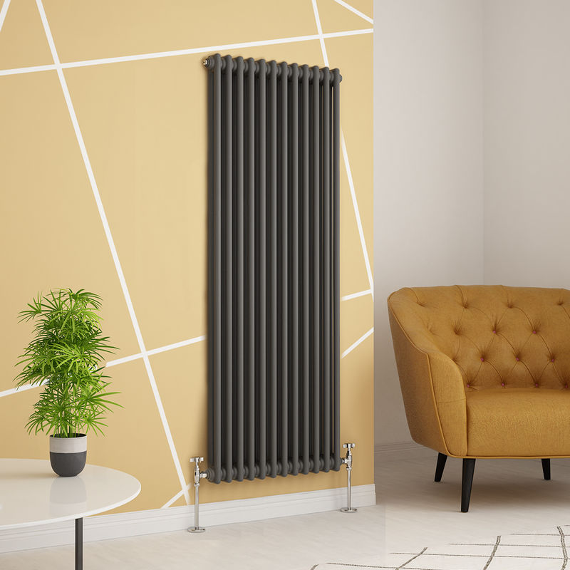 Warmehaus - Traditional Cast Iron Style Anthracite Double Vertical Radiator 1500 x 560mm