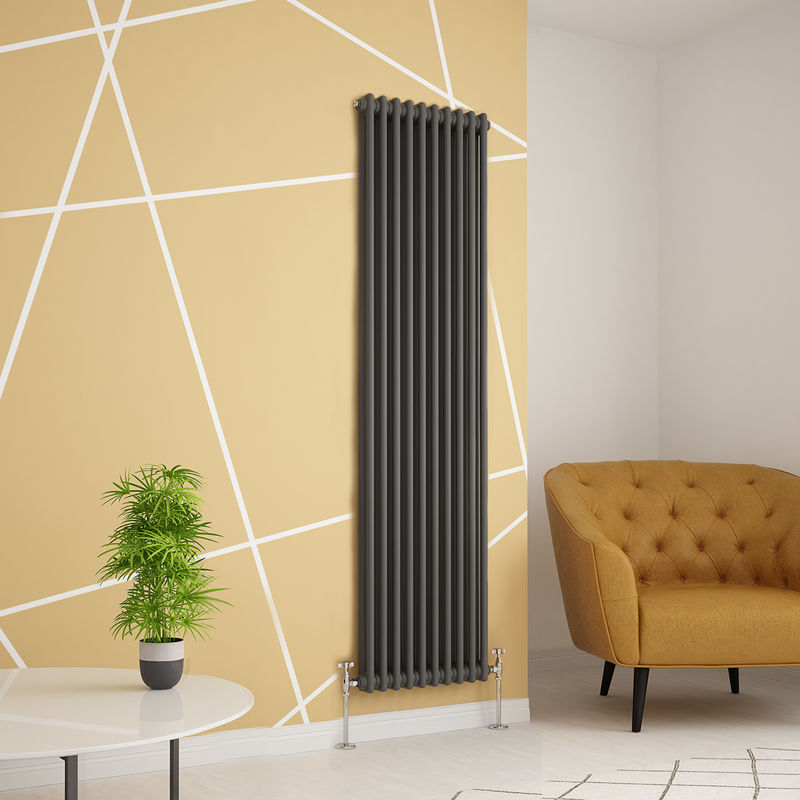 Traditional Cast Iron Style Anthracite Double Vertical Radiator 1800 x 470mm
