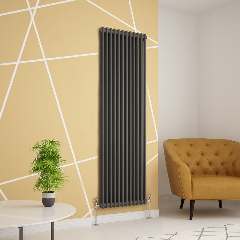 Traditional Cast Iron Style Anthracite Double Vertical Radiator 1800 x 560mm