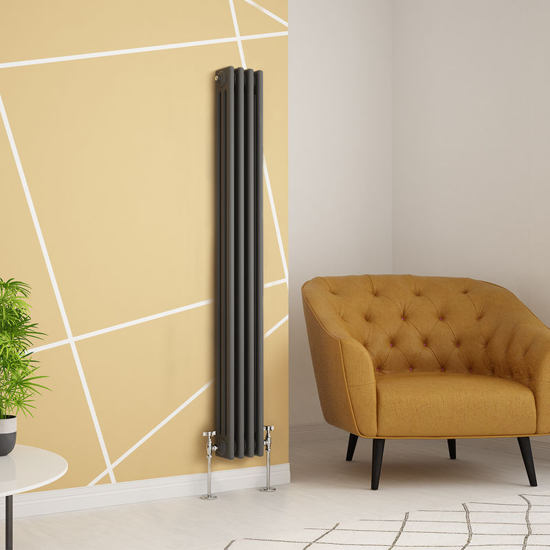 Warmehaus - Traditional Cast Iron Style Anthracite Triple Vertical Radiator 1500 x 200mm