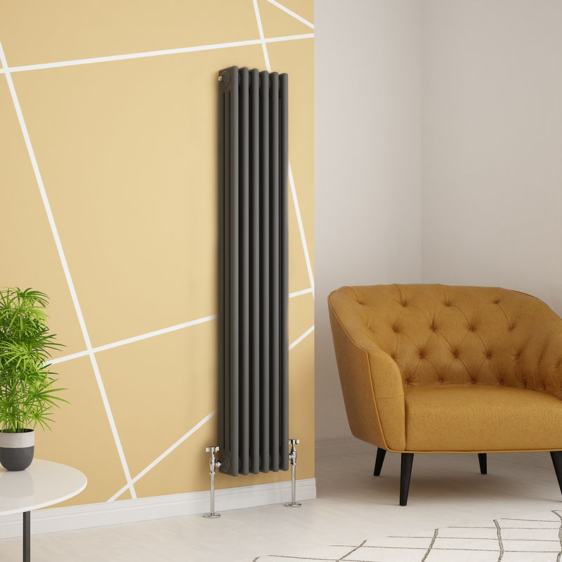 Warmehaus - Traditional Cast Iron Style Anthracite Triple Vertical Radiator 1500 x 290mm