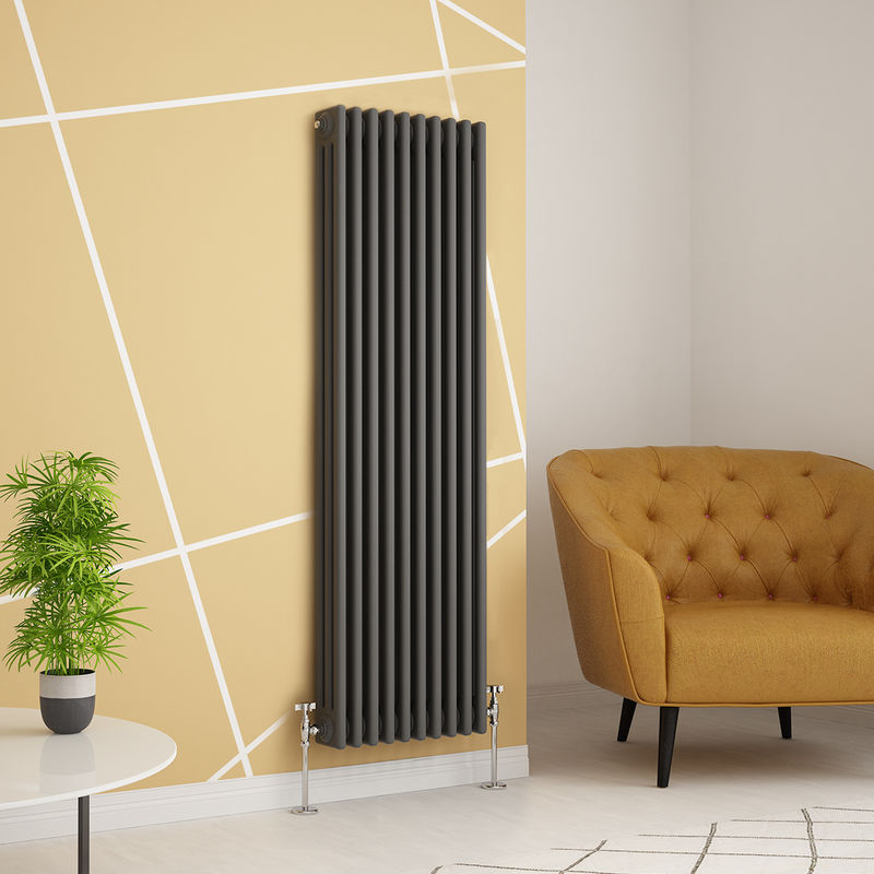 Traditional Cast Iron Style Anthracite Triple Vertical Radiator 1500 x 470mm