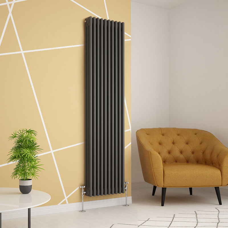 Warmehaus - Traditional Cast Iron Style Anthracite Triple Vertical Radiator 1800 x 470mm