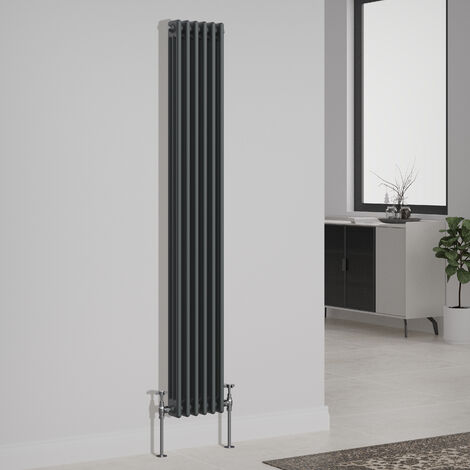 Traditional Cast Iron Style Radiator 1800x292mm Vertical 3 Column Anthracite