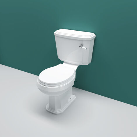 Traditional Ceramic Close Coupled Toilet White Soft Close Seat Oval Bathroom