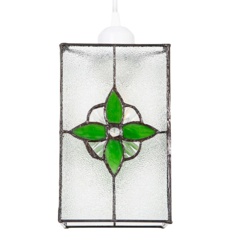 Traditional Clear Glass Tiffany Style Pendant Light Shade with Green Panels by Happy Homewares