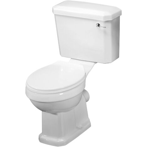 Traditional Close Coupled Toilet Pan, Cistern & Soft Close Seat - 820mm x 470mm