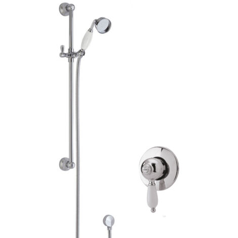 Traditional Concealed Manual Valve & Slide Rail Shower Set - Chrome/White - Balterley