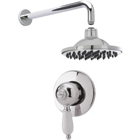 Traditional Concealed Manual Valve with Head & Arm Shower Set - Chrome/White - Balterley