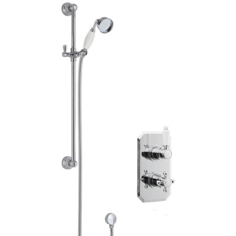 Traditional Concealed Twin Valve & Slide Rail Shower Set - Chrome/White - Balterley