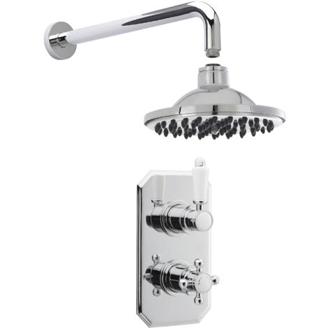 Traditional Concealed Twin Valve with Head & Arm Shower Set - Chrome/White - Balterley