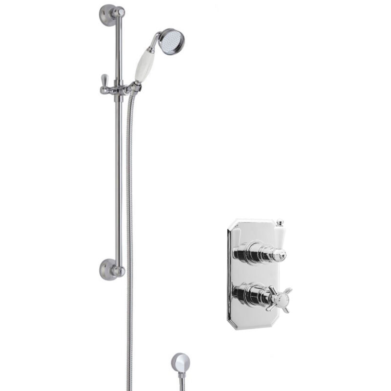 Traditional Concealed Twin Victorian Valve & Slide Rail Shower Set - Chrome/White - Balterley