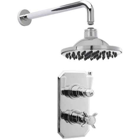 Traditional Concealed Twin Victorian Valve with Head & Arm Shower Set - Chrome/White - Balterley