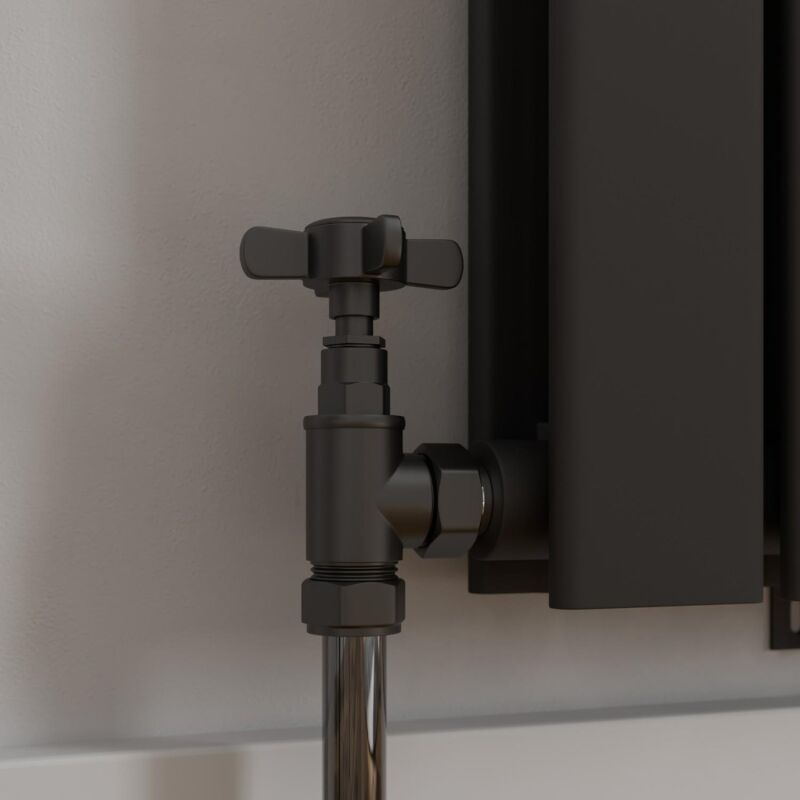 Galiflo - Traditional Crosshead Angled Heated Towel Rail Radiator Valves Pair Black