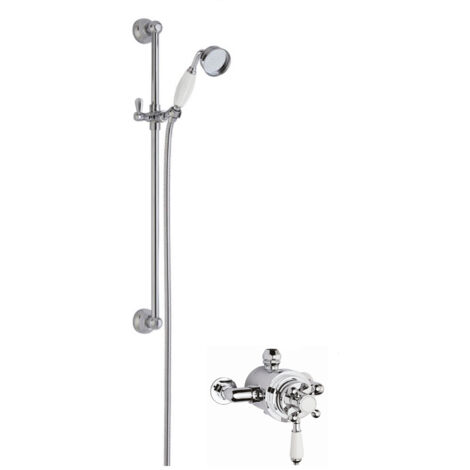 Traditional Dual Exposed Valve & Slide Rail Shower Set - Chrome/White - Balterley