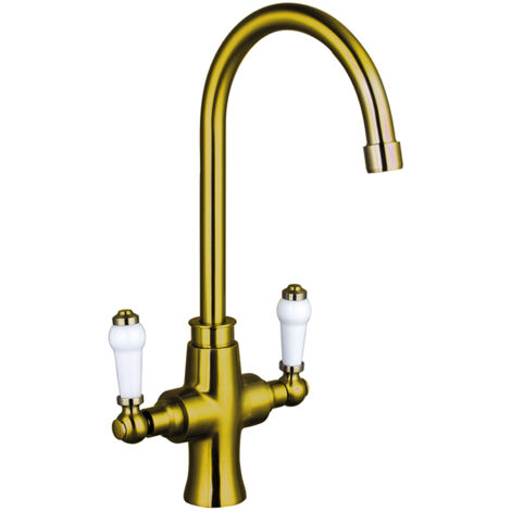 Traditional Dual Handle Kitchen Mixer Tap, Brushed Gold
