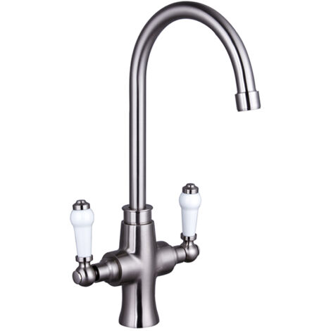 Traditional Dual Handle Kitchen Mixer Tap, Brushed Nickel