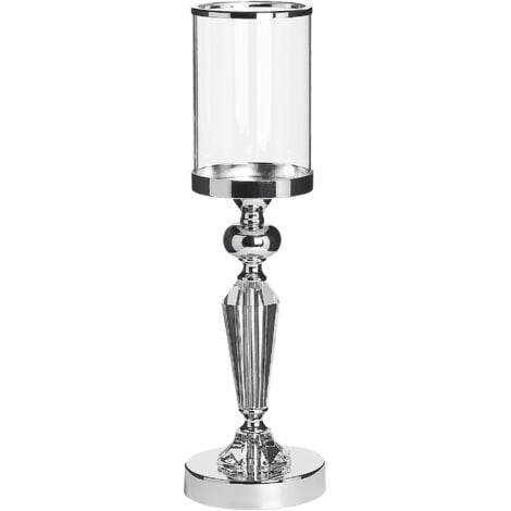 Traditional Elegant Glam Candle Holder Glass Silver Leg Faux Diamond Bonao