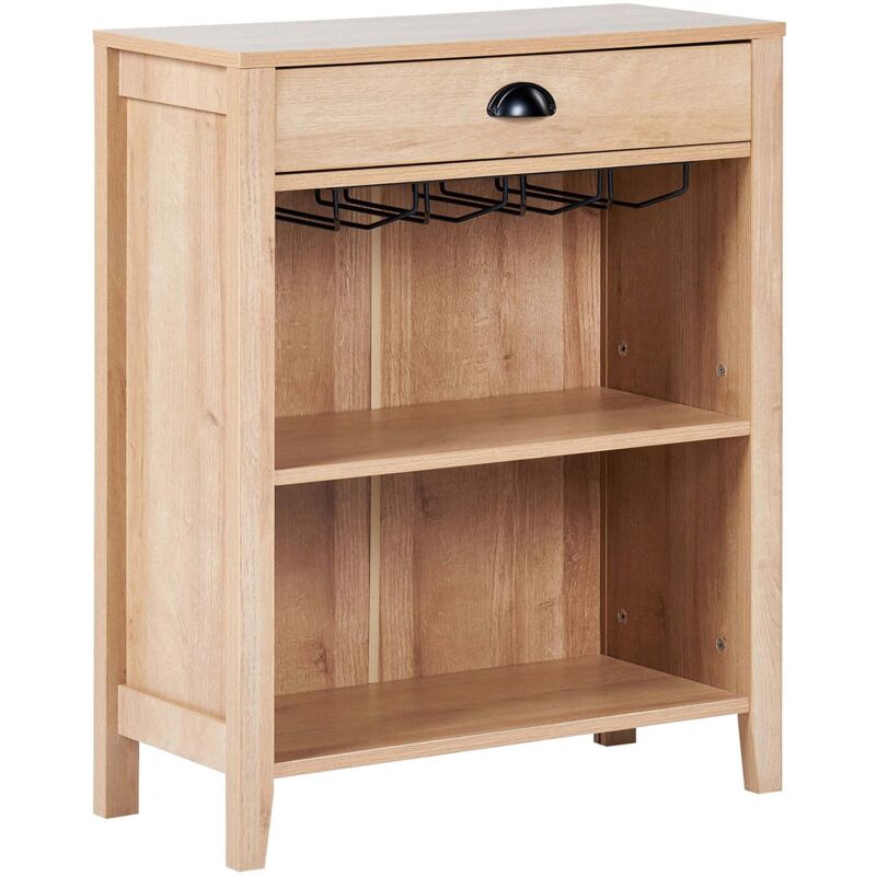 Beliani - Traditional Elegant Sideboard Living Room Drawer 2 Shelves Glass Holders Light Wood Walkerstone
