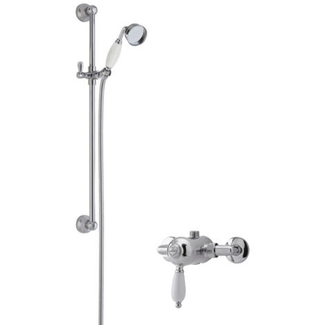 Traditional Exposed Manual Valve & Slide Rail Shower Set - Chrome/White - Balterley