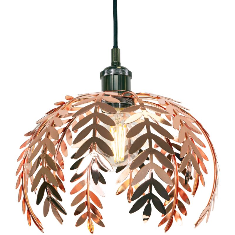 Traditional Fern Leaf Design Ceiling Pendant Light Shade in Shiny Copper Finish by Happy Homewares