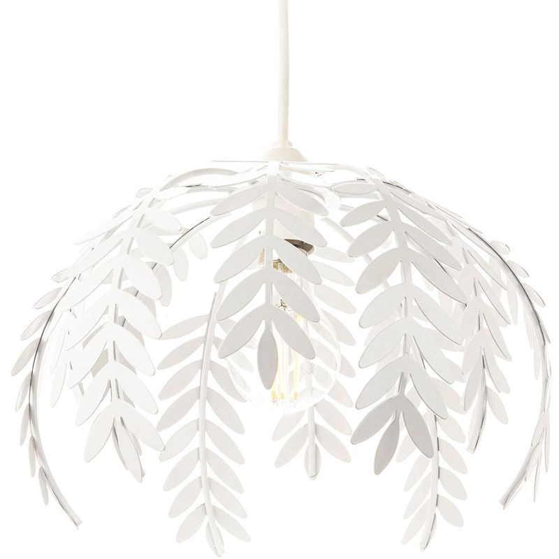 Traditional Fern Leaf Design Ceiling Pendant Light Shade in White Gloss Finish by Happy Homewares