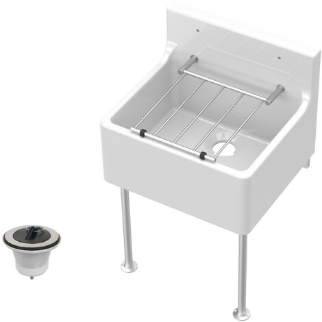 Traditional Fireclay Cleaner Sink with Waste and Legs - 455 x 362 x 396mm