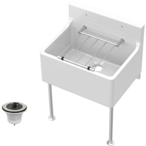 Traditional Fireclay Cleaner Sink with Waste and Legs - 515 x 382 x 393mm