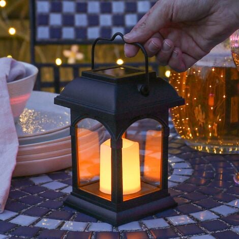 Traditional Flickering Flameless LED Candle Lantern 15cm Solar Power  Hanging Outdoor Garden Patio Table